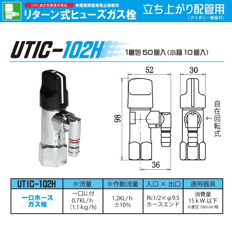 2021新発 UTIC-101H 高橋産業 リターン式ヒューズガス栓 ガスコック